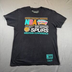 Mitchell & Ness San Antonio Spurs Mens Medium Black Graphic T-Shirt NBA Fan Wear
